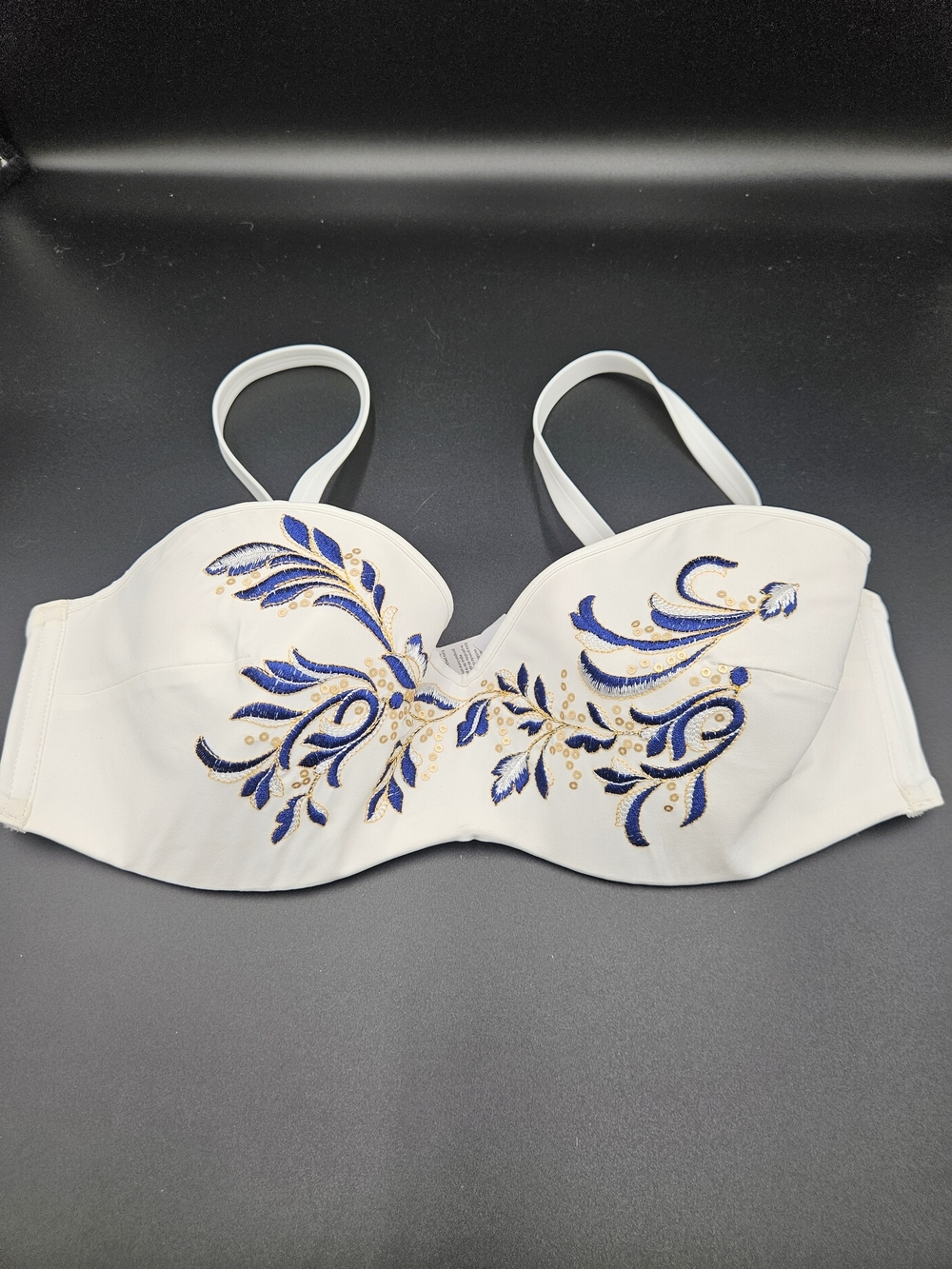 Lise Charmel Embroidered Bikini Top 36C NWT White Blue Floral Luxury Swim